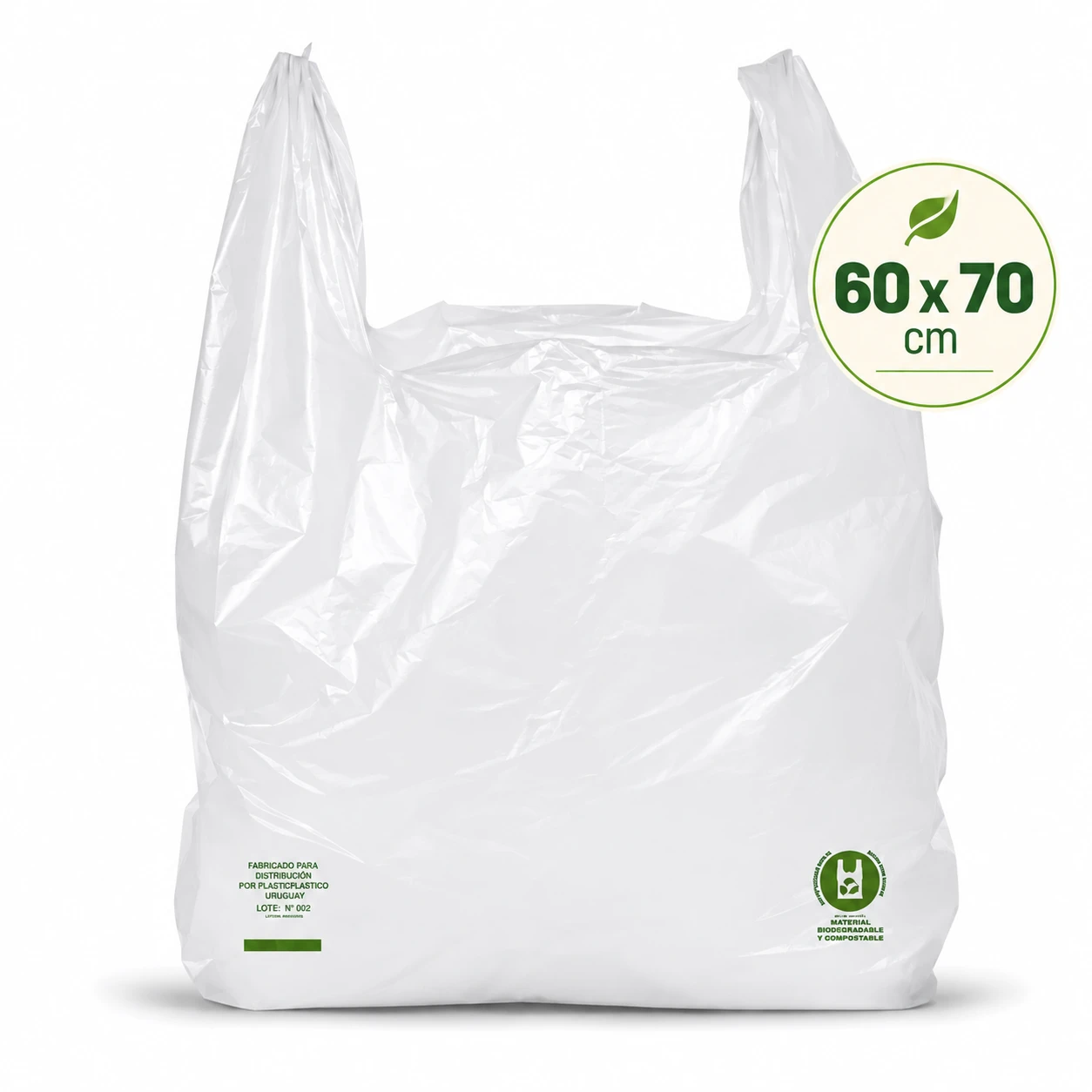 Bolsas Camiseta Lisa Compostable y Biodegradable 60 x 70 cm
