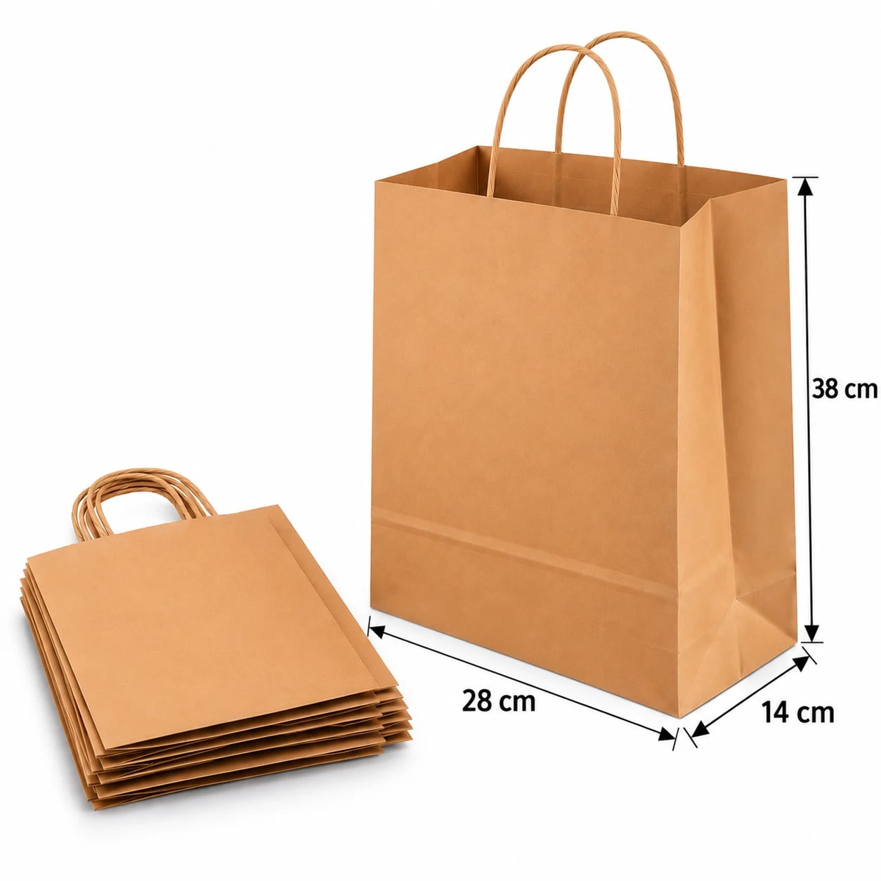 Bolsa de Papel Kraft con Asa 28 × 38 × 14 cm