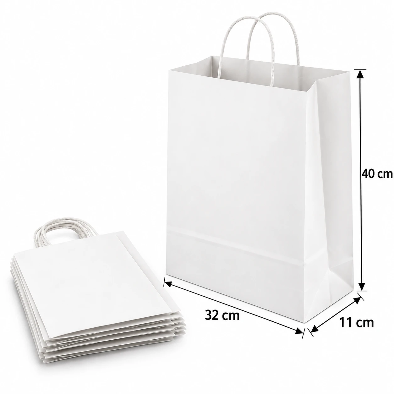 Bolsa de Papel Blanca con Asa 32 × 40 × 11 cm