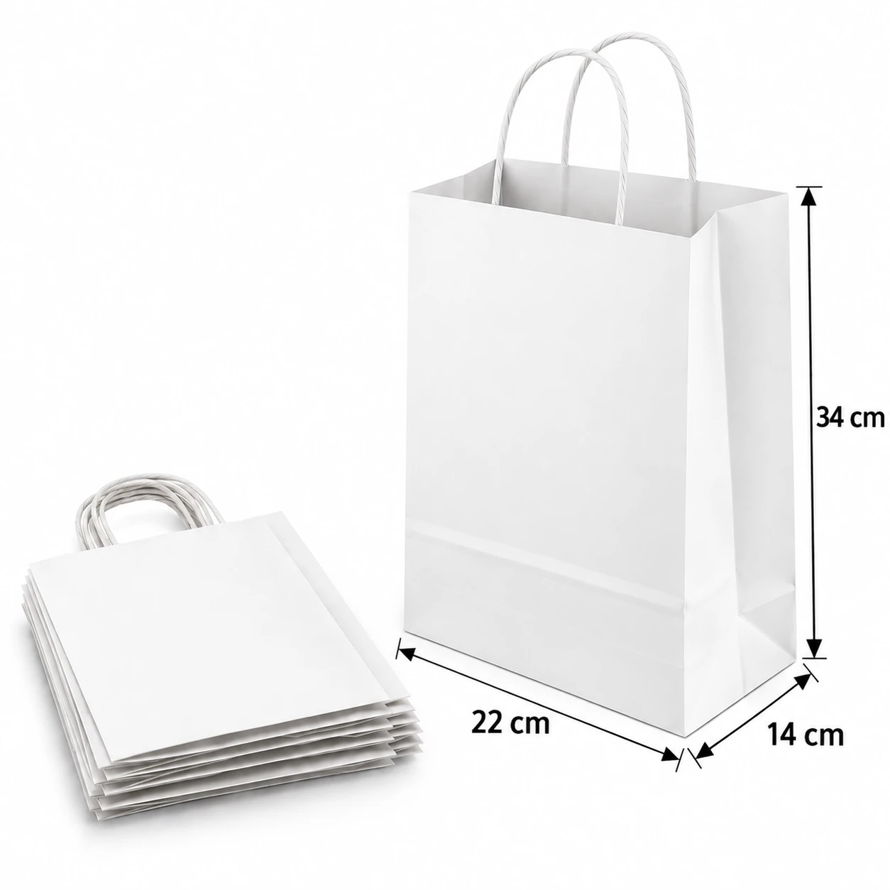 Bolsa de Papel Blanca con Asa 22 × 34 × 14 cm