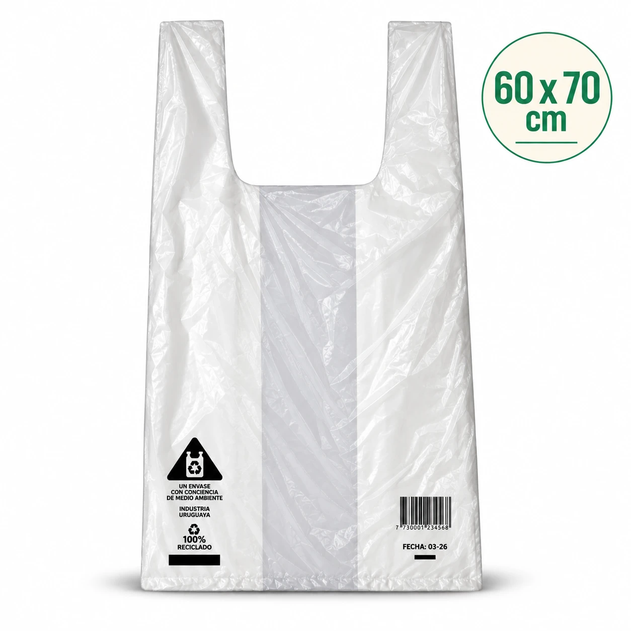 Bolsa Camiseta lisa EXTRA Reforzada 100 % reciclado 60 x 70 cm