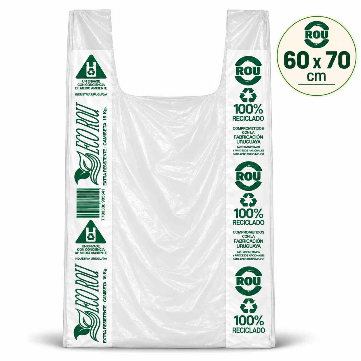 Bolsa Camiseta 100% Reciclada Reforzada 50 × 60 cm