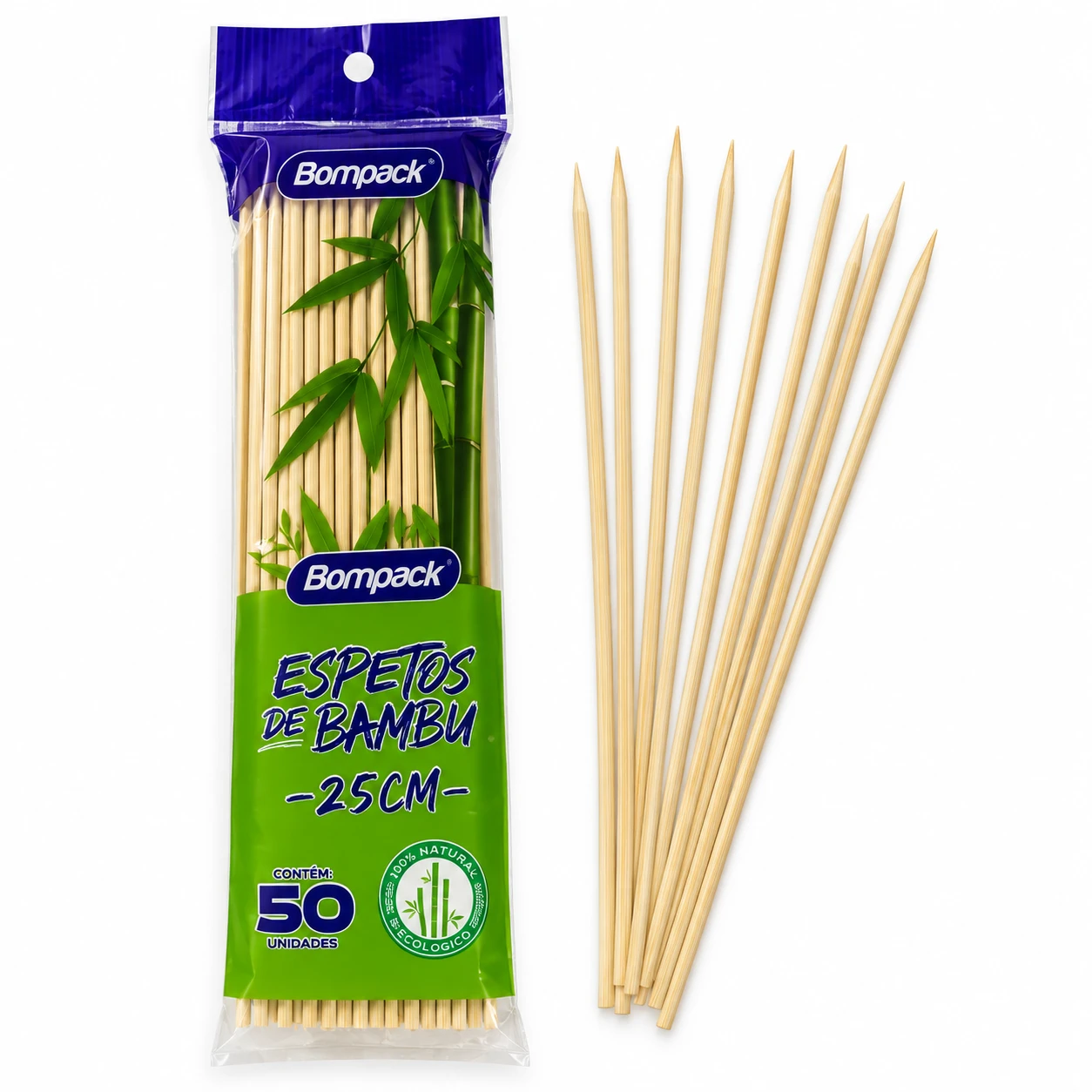 palitos de bambú para brochettes de 25 cm, paquete de 50 unidades.