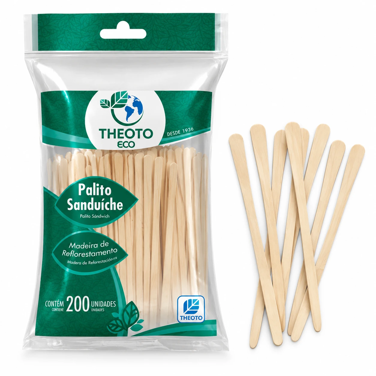 Palitos de madera para sándwich, marca Theoto Eco, paquete de 200 unidades.