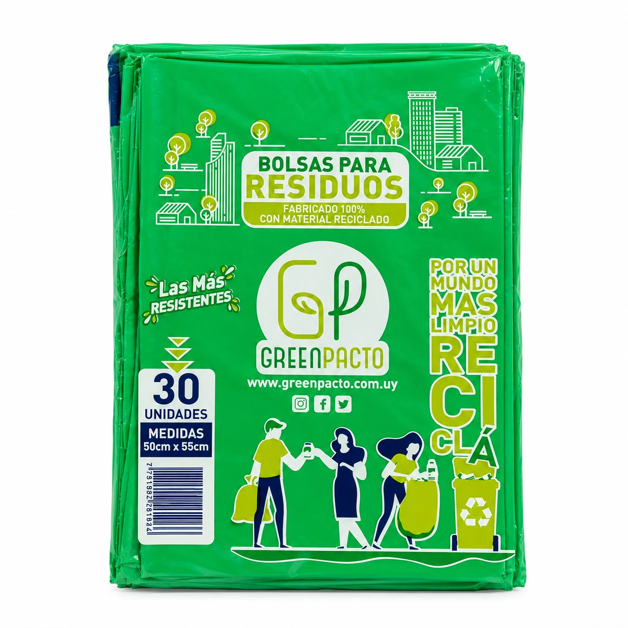 Bolsas Recicladas Verdes para Residuos 50 × 55 cm