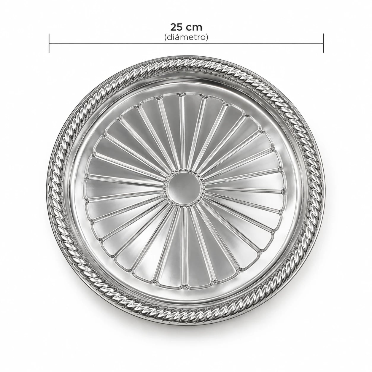 Bandeja plástica plateada diámetro 25 cm