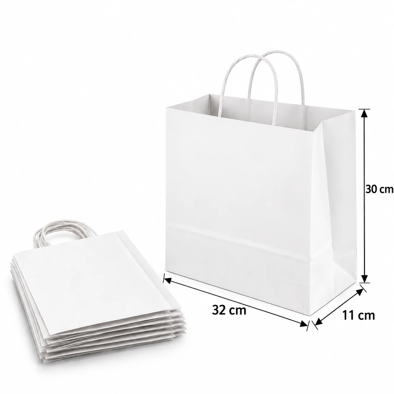 Bolsa de Papel Blanca con Asa 32 × 30 × 11 cm