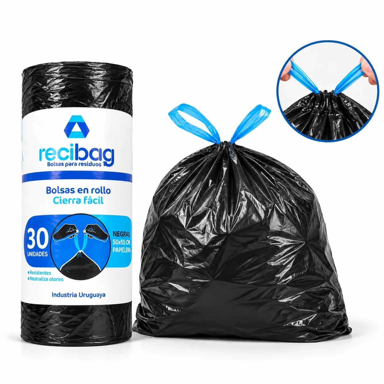 Bolsas de residuos cierre fácil 50 × 55 cm en rollo