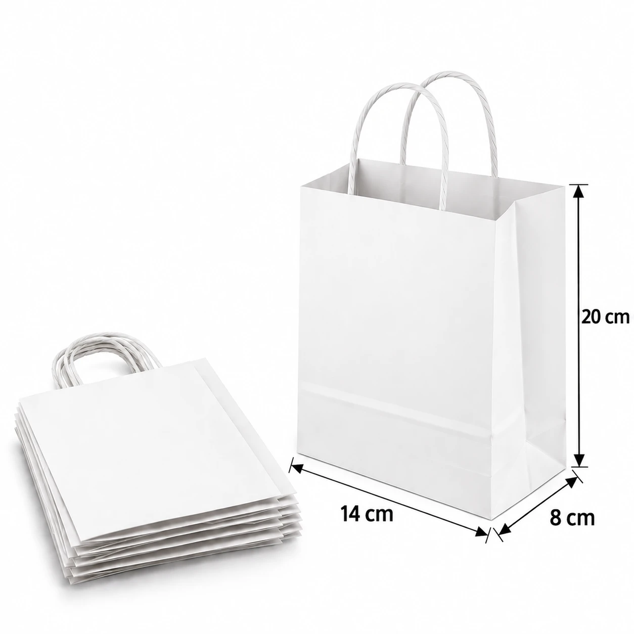 Bolsa de Papel Blanca con Asa 14 × 20 × 8 cm