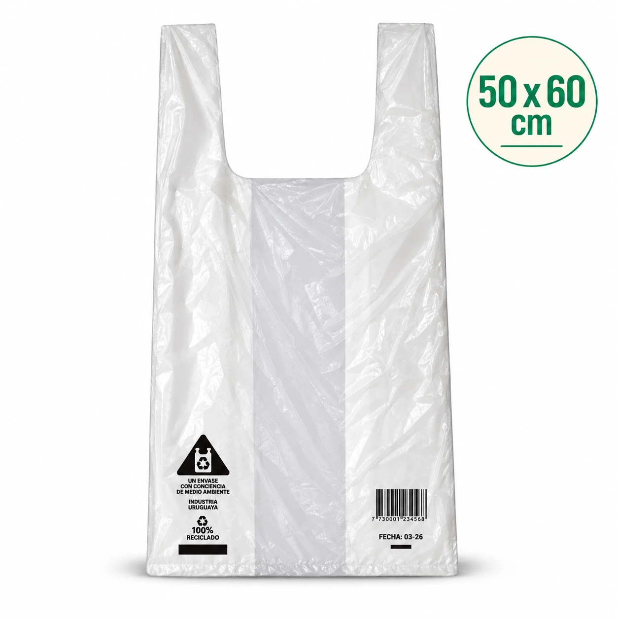 Bolsa Camiseta lisa EXTRA Reforzada 100 % reciclado 50 × 60 cm