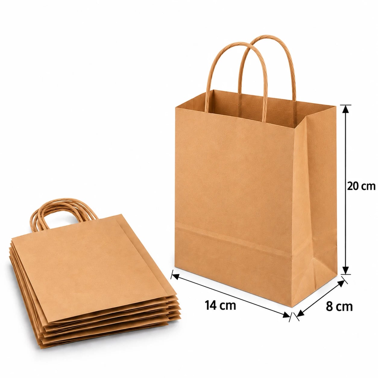 Bolsa de Papel Kraft con Asa 14 × 20 × 8 cm