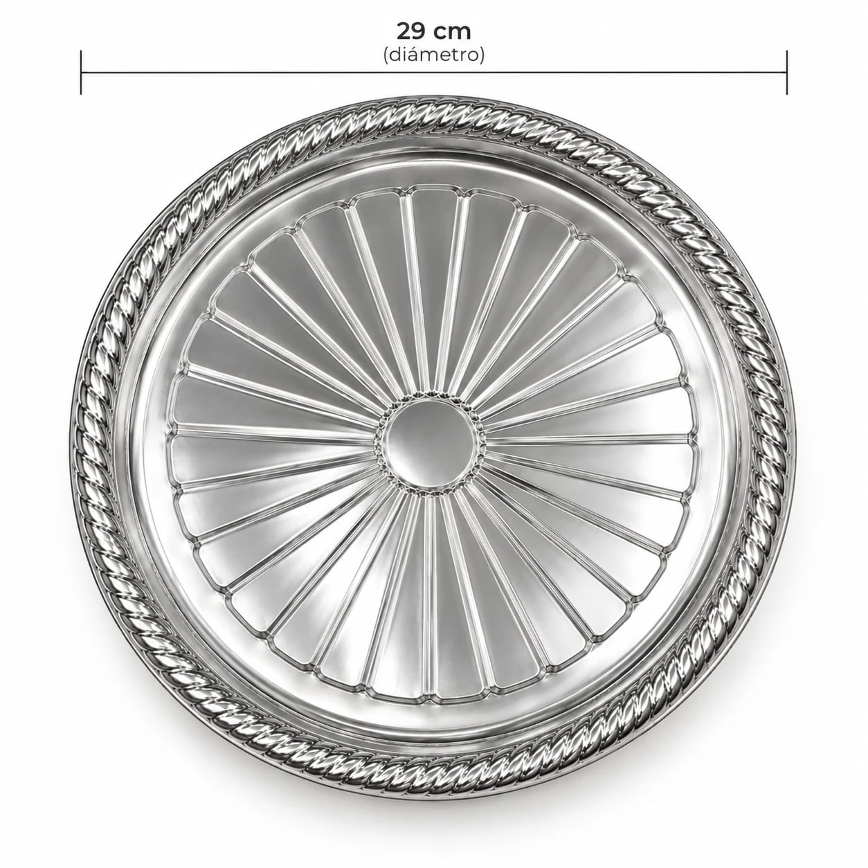 Bandeja plástica plateada diámetro 29 cm