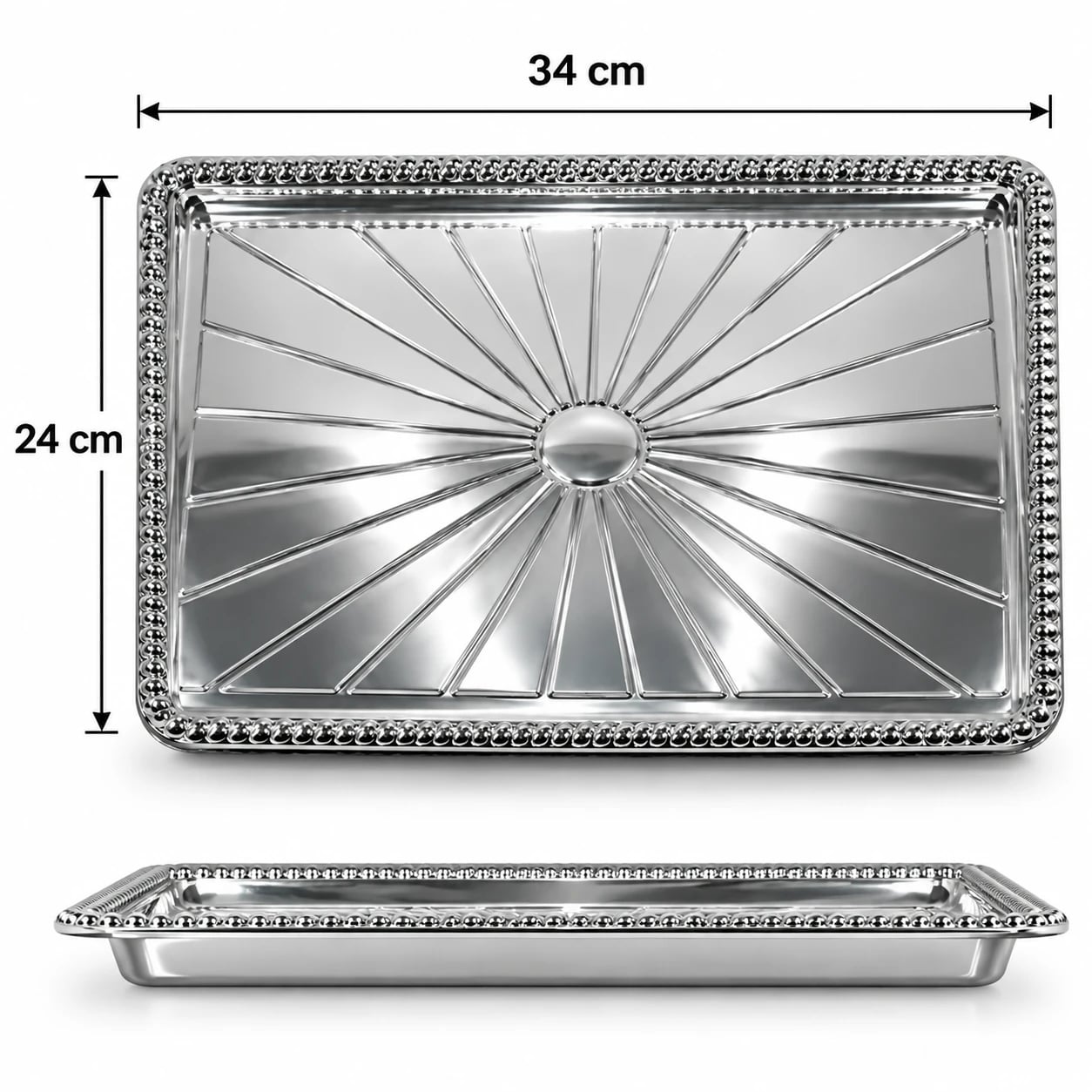 Bandeja plastica plateada 24 x 34 cm