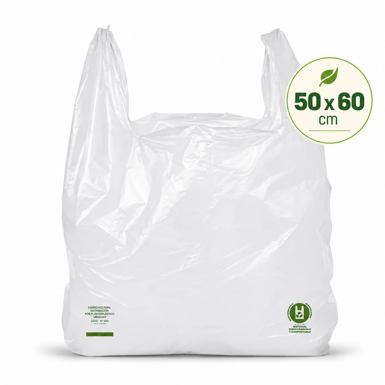 Bolsas Camiseta Lisa Compostable y Biodegradable 50 x 60 cm