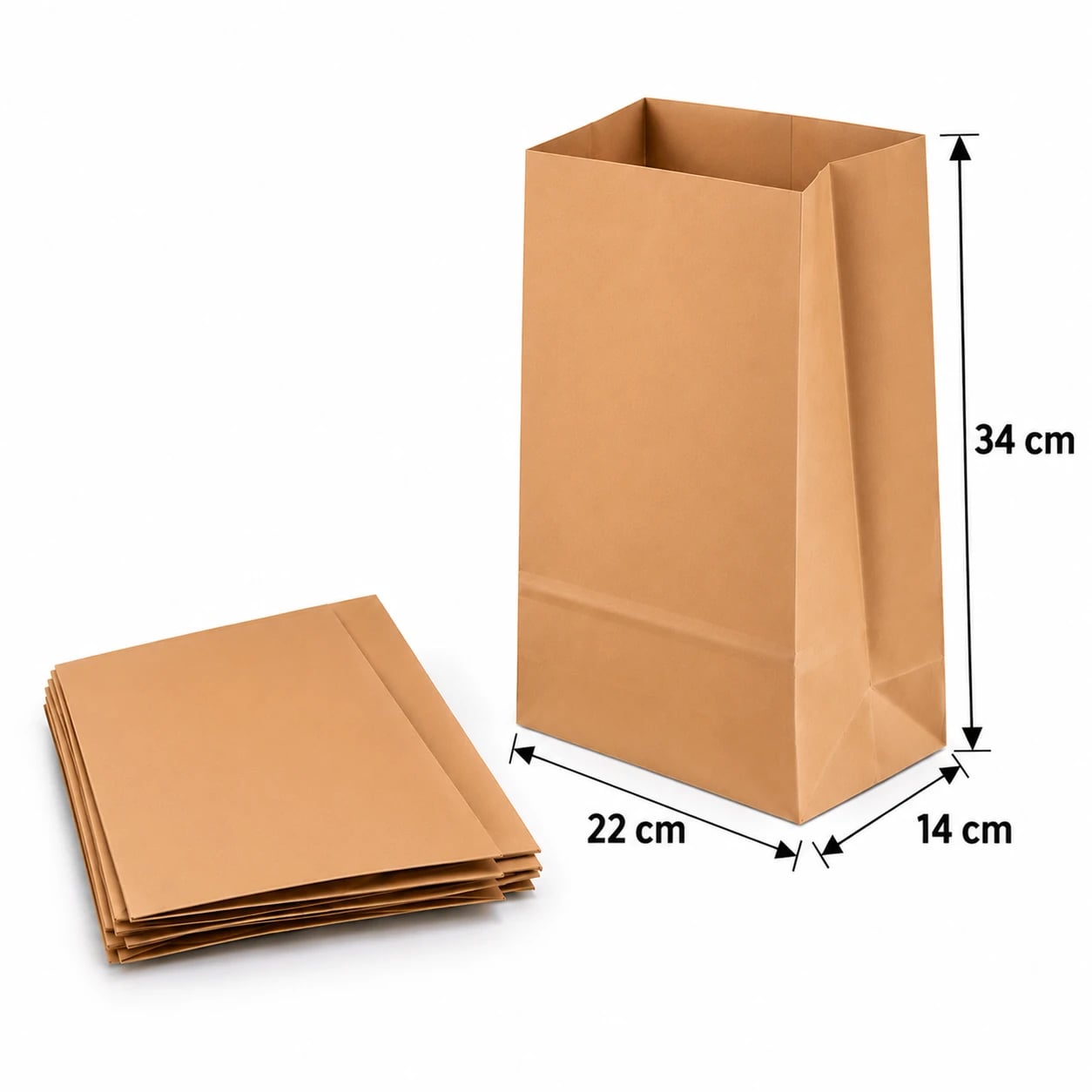 Bolsa de Papel Kraft sin Asa 22 × 34 × 14 cm