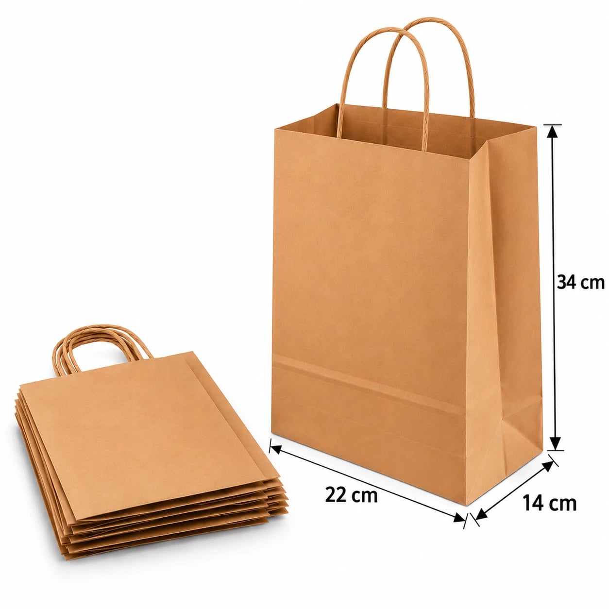 Bolsa de Papel Kraft con Asa 22 × 34 × 14 cm