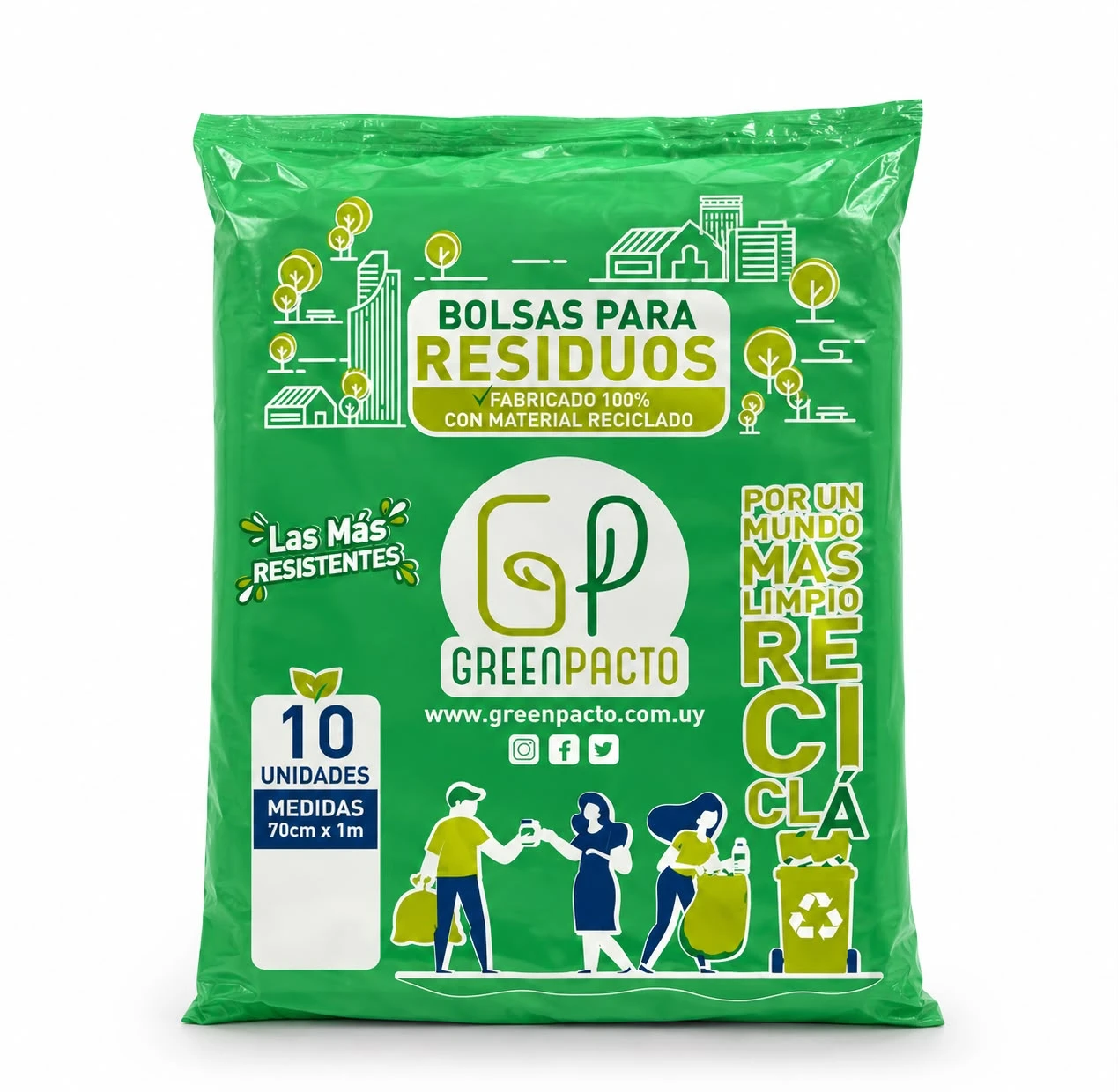 Bolsas Recicladas Verdes para Residuos 70 × 100 cm